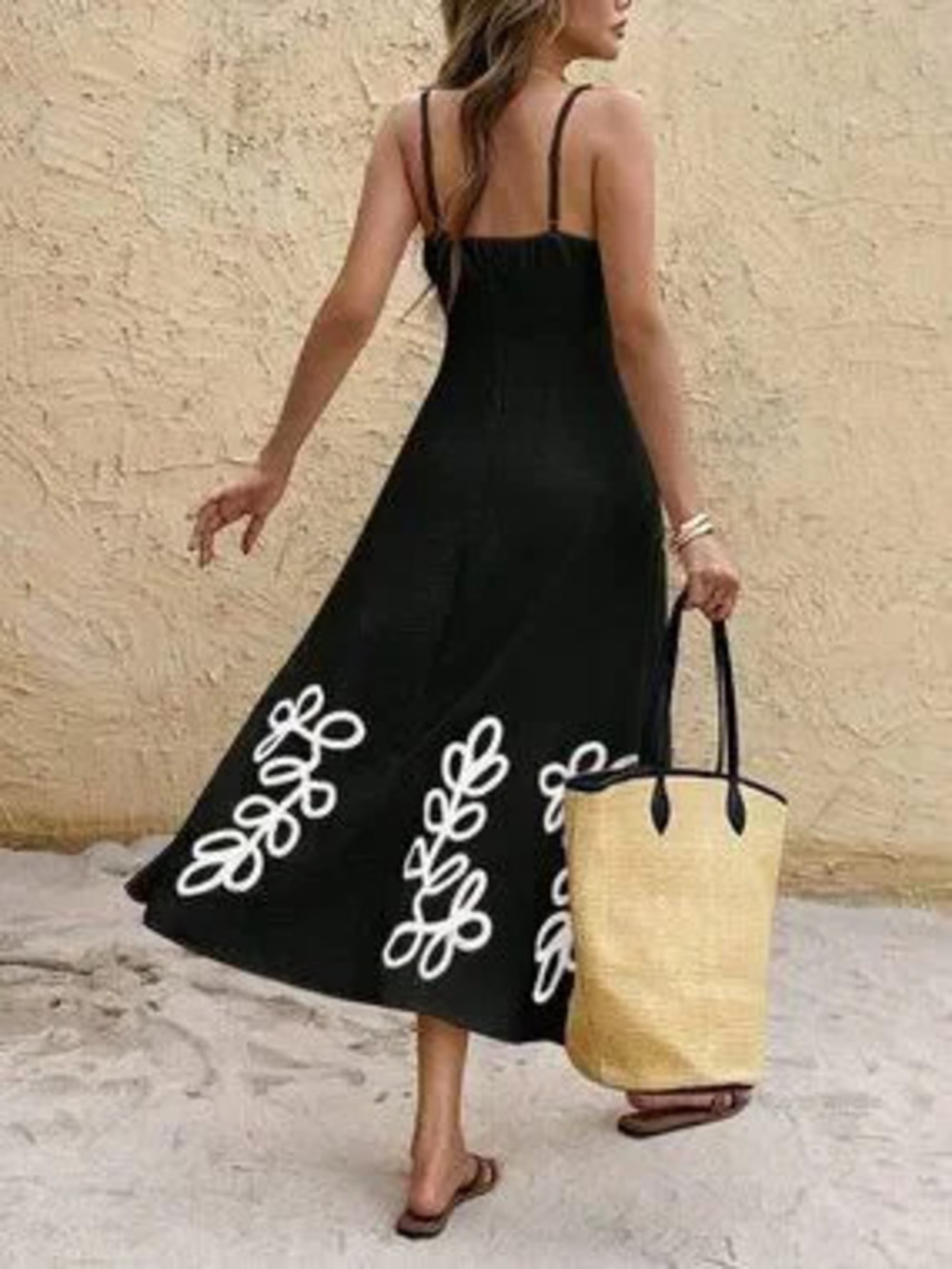 ZARA Black Elegant Women's Contrast Print midi Dress